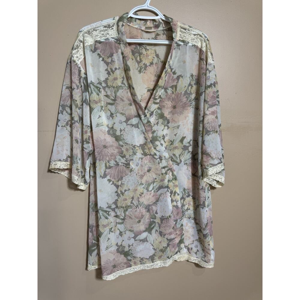 Vtg Only Hearts Floral Laced Robe Coquette Fairy Milk Maid Renaissance